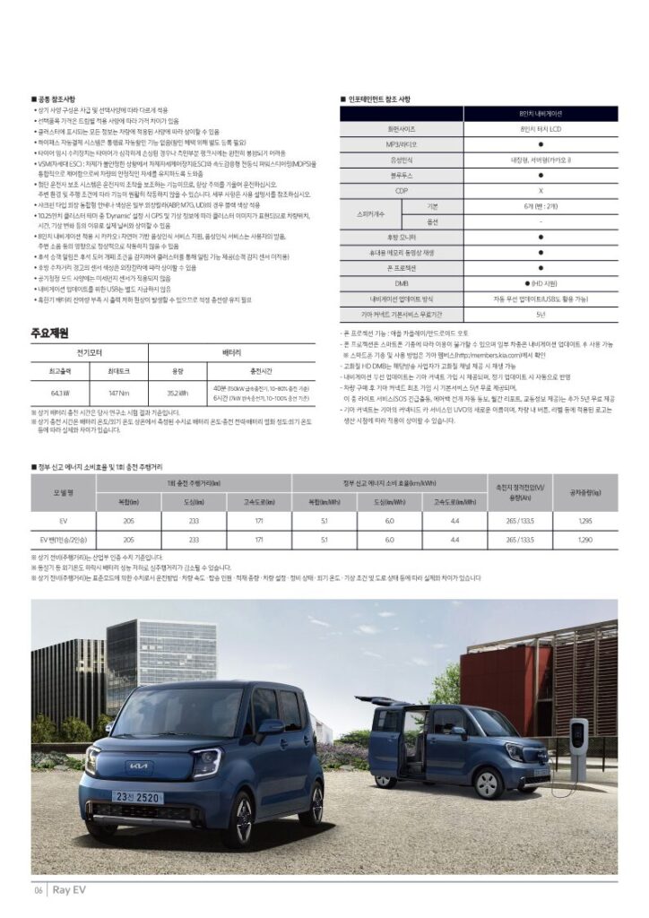 레이EV 제원 및 연비표