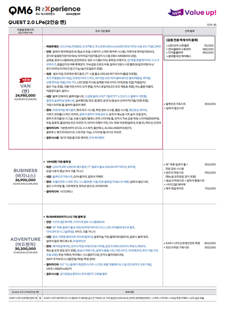 QM6 QUEST 가격표