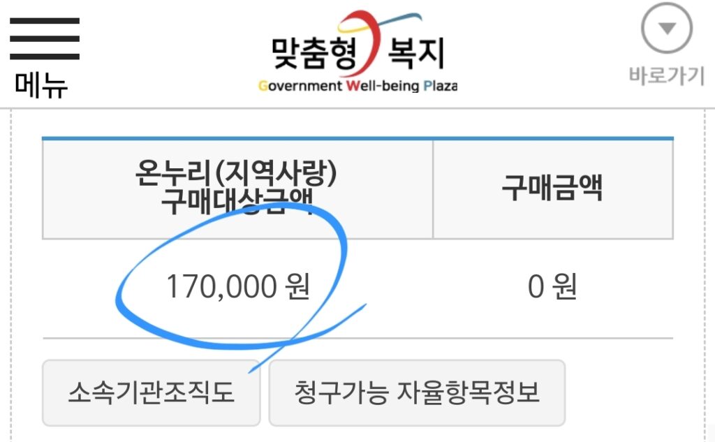 맞춤형 복지 온누리(지역사랑)구매대상금액