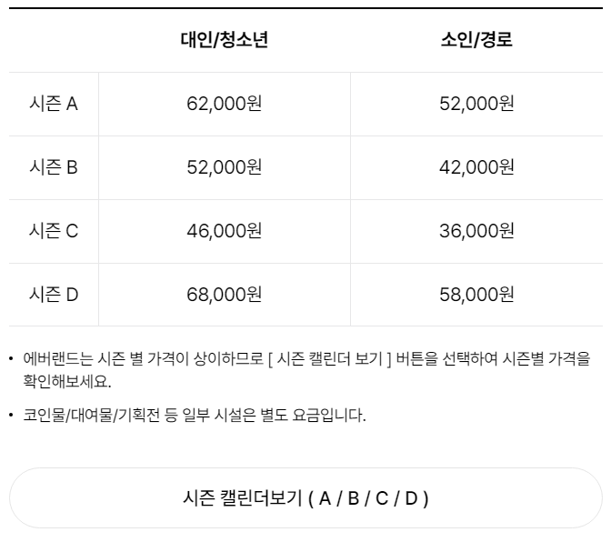 에버랜드 가격표