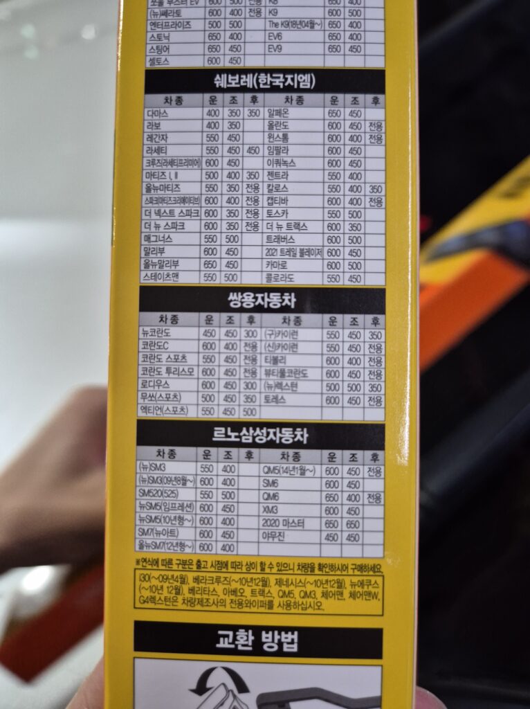 자동차 와이퍼 사이즈