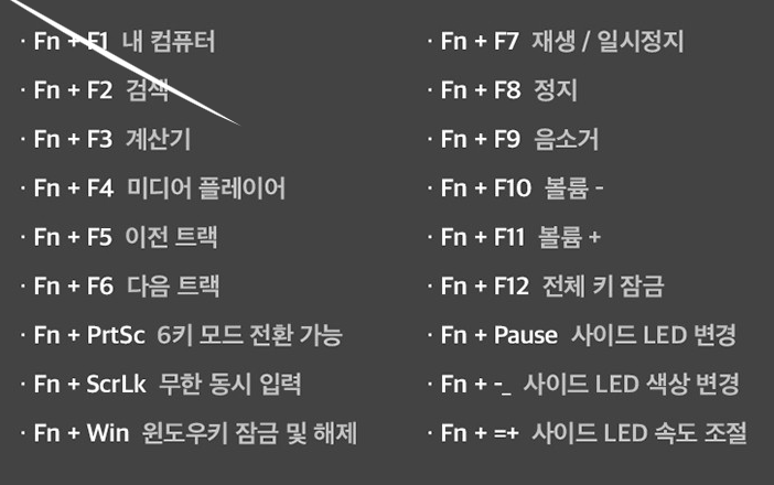 주연테크 기계식 키보드 핫키 기능설명