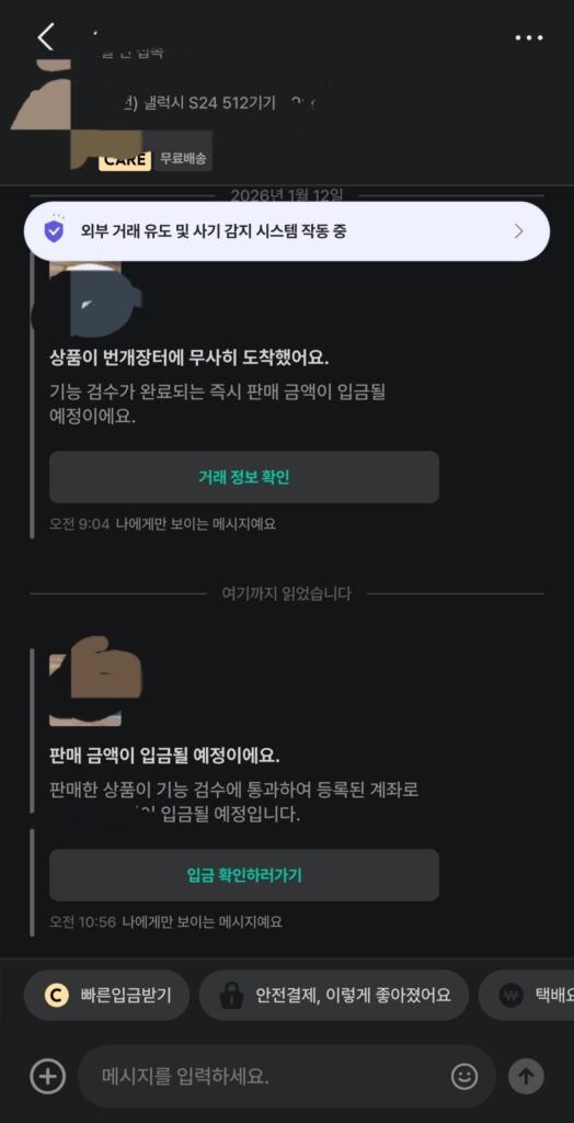 번개장터 판매 입금