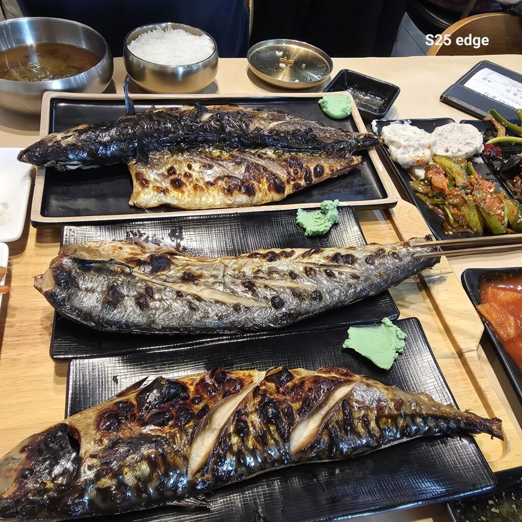 달빛에구운고등어 맨위 부터 고등어한마리, 삼치반마리, 고등어반마리 구이