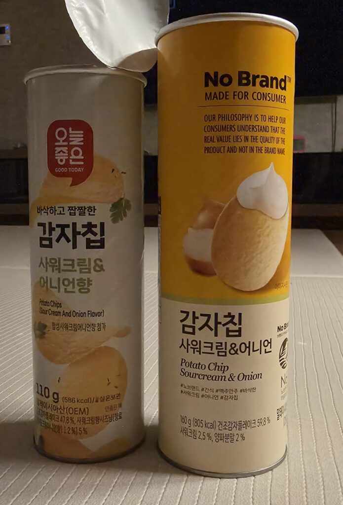 왼쪽 오늘좋은 감자칩, 오른쪽 노브랜드 감자칩